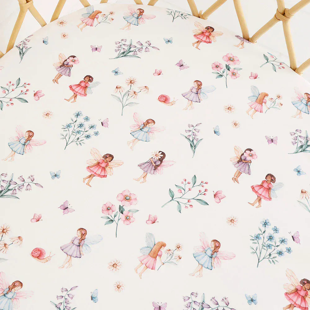 Snuggle Hunny Kids Linen Sheets Fairy Garden Organic Bassinet Sheet / Change Pad Cover