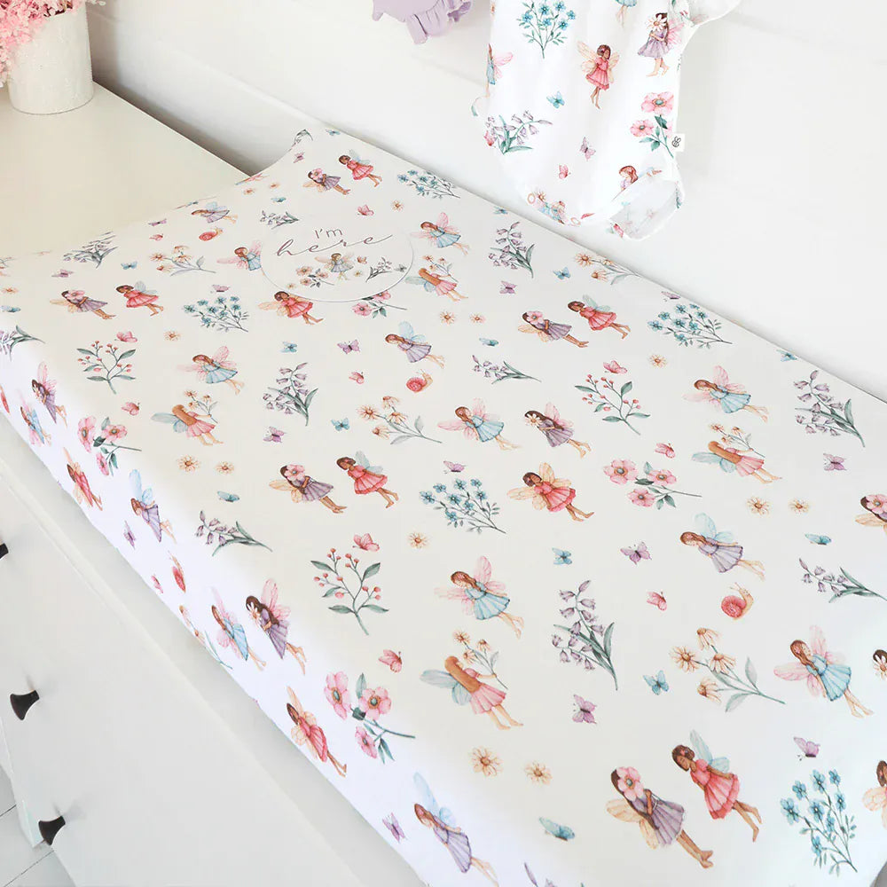 Snuggle Hunny Kids Linen Sheets Fairy Garden Organic Bassinet Sheet / Change Pad Cover