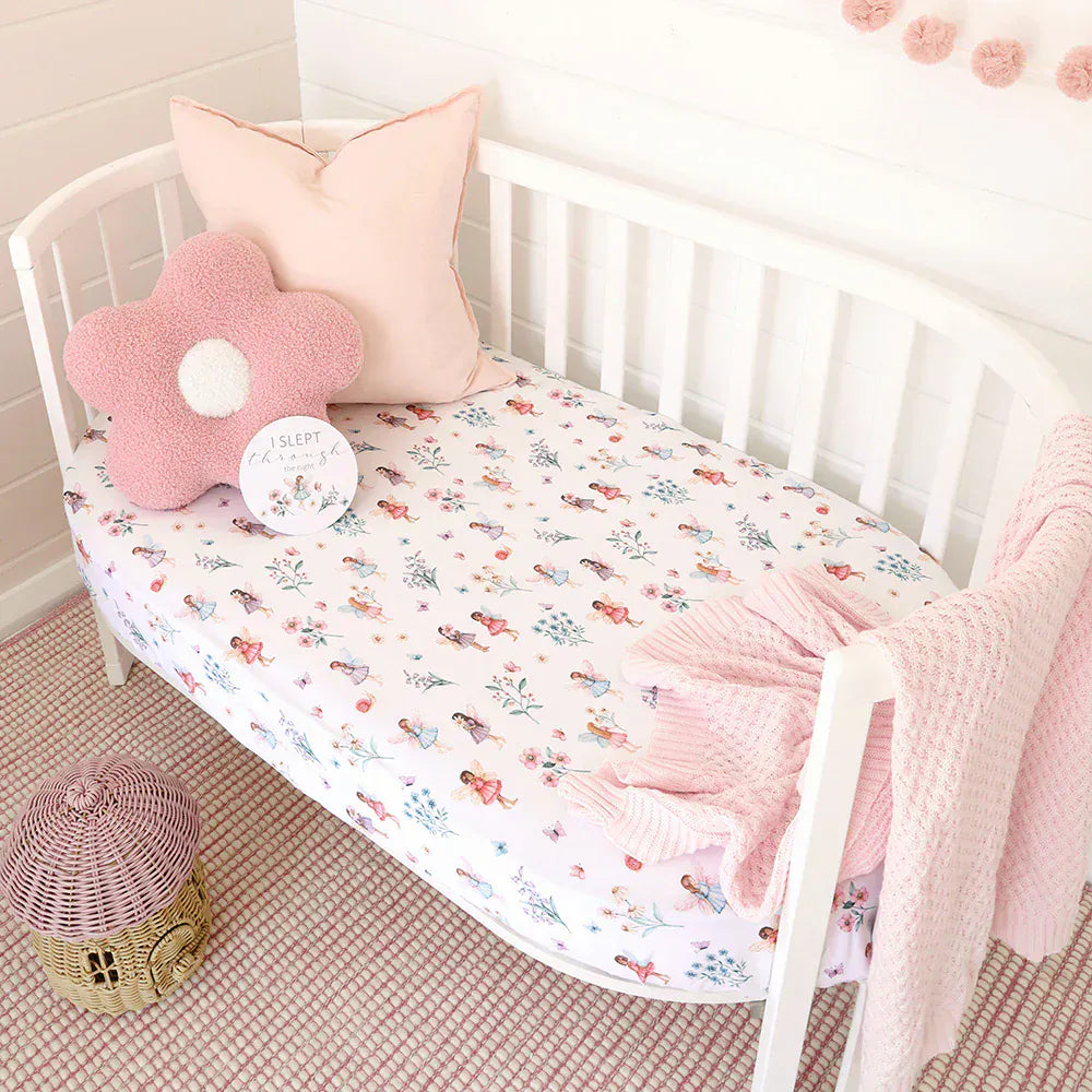 Snuggle Hunny Kids Linen Sheets Fairy Garden Organic Fitted Cot Sheet