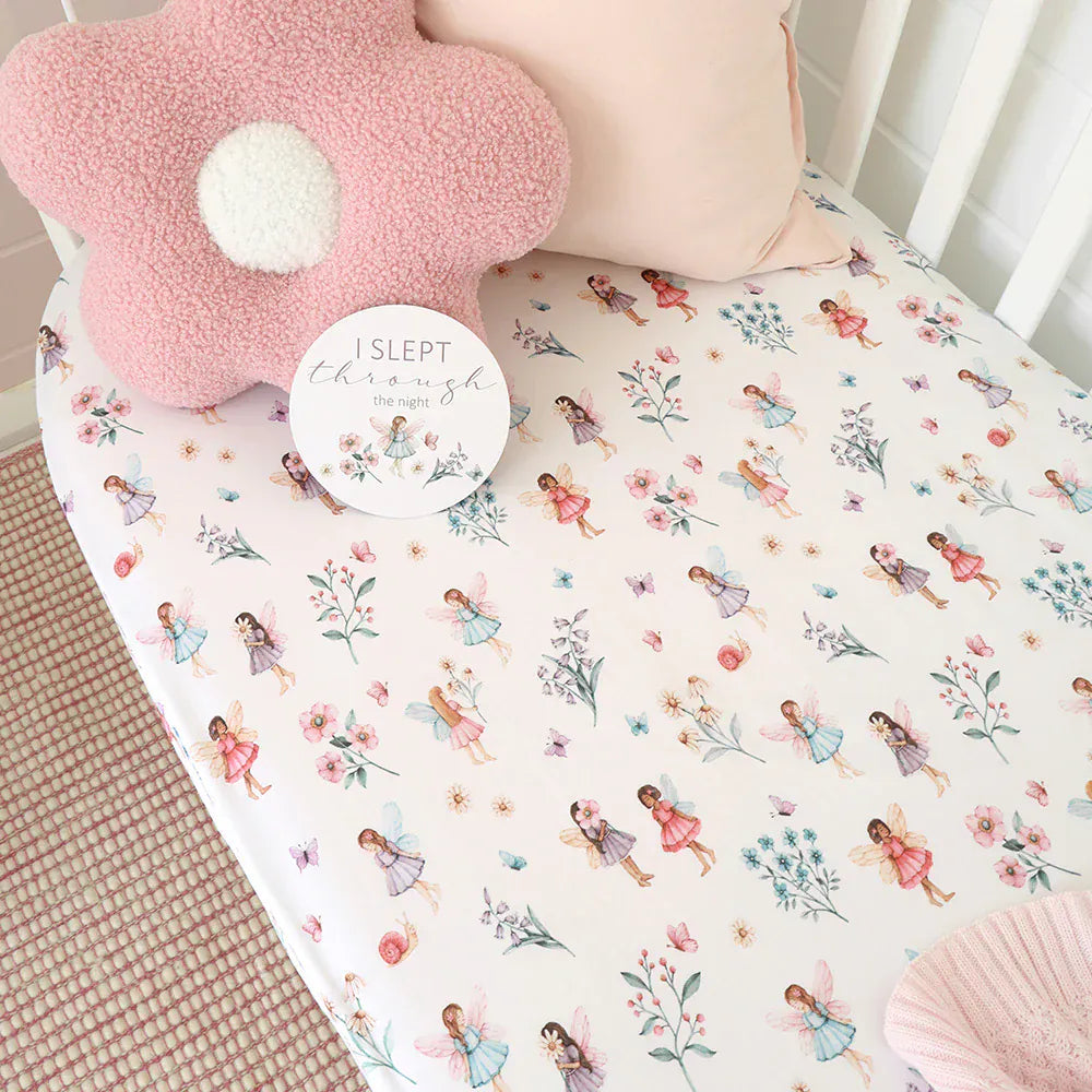 Snuggle Hunny Kids Linen Sheets Fairy Garden Organic Fitted Cot Sheet