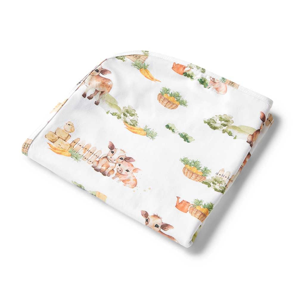 Snuggle Hunny Kids Linen Sheets Farm Organic Jersey Wrap & Beanie Set