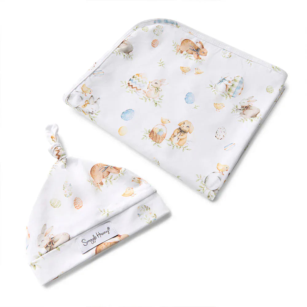 Snuggle Hunny Kids Linen Sheets Flopsy Bunnies Organic Jersey Wrap & Beanie Set