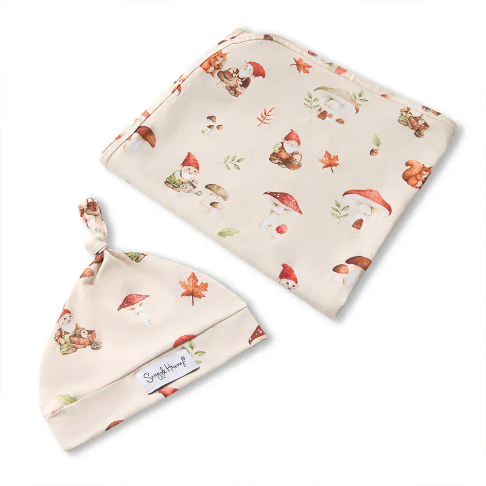 Snuggle Hunny Kids Linen Sheets Gnomes Organic Jersey Wrap & Beanie Set