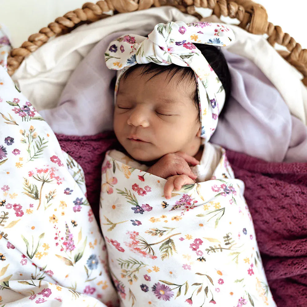 Snuggle Hunny Kids Linen Sheets Gracie Organic Jersey Wrap & Topknot Set