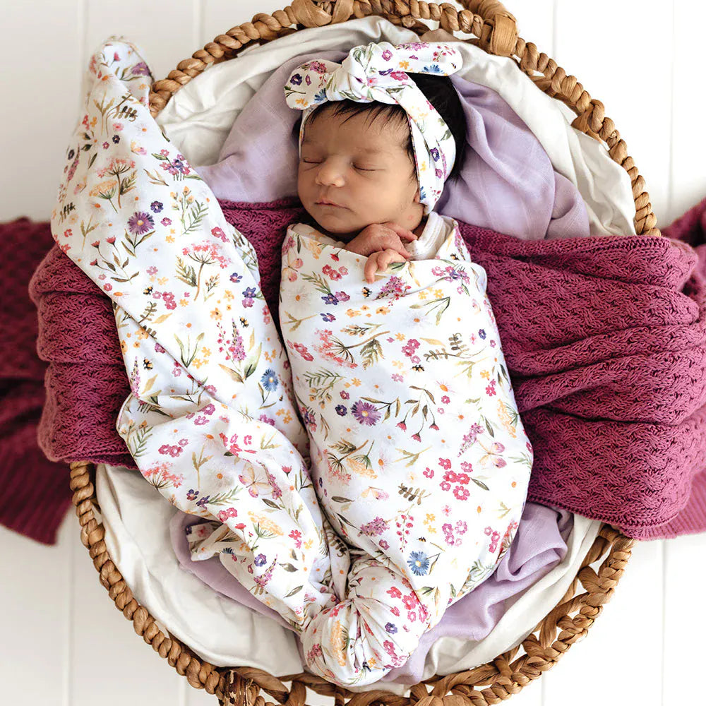 Snuggle Hunny Kids Linen Sheets Gracie Organic Jersey Wrap & Topknot Set