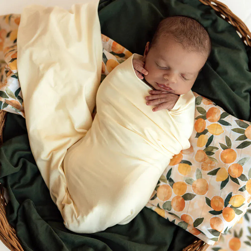 Snuggle Hunny Kids Linen Sheets Lemon Sorbet Organic Jersey Wrap & Beanie Set