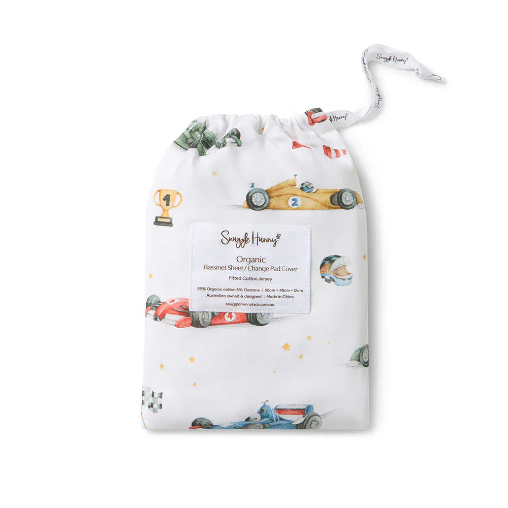Snuggle Hunny Kids Linen Sheets Little Racers Organic Bassinet Sheet / Change Pad Cover