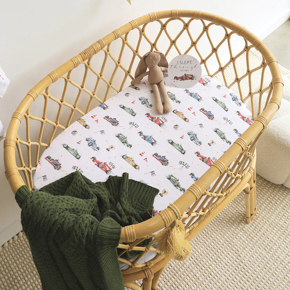 Snuggle Hunny Kids Linen Sheets Little Racers Organic Bassinet Sheet / Change Pad Cover