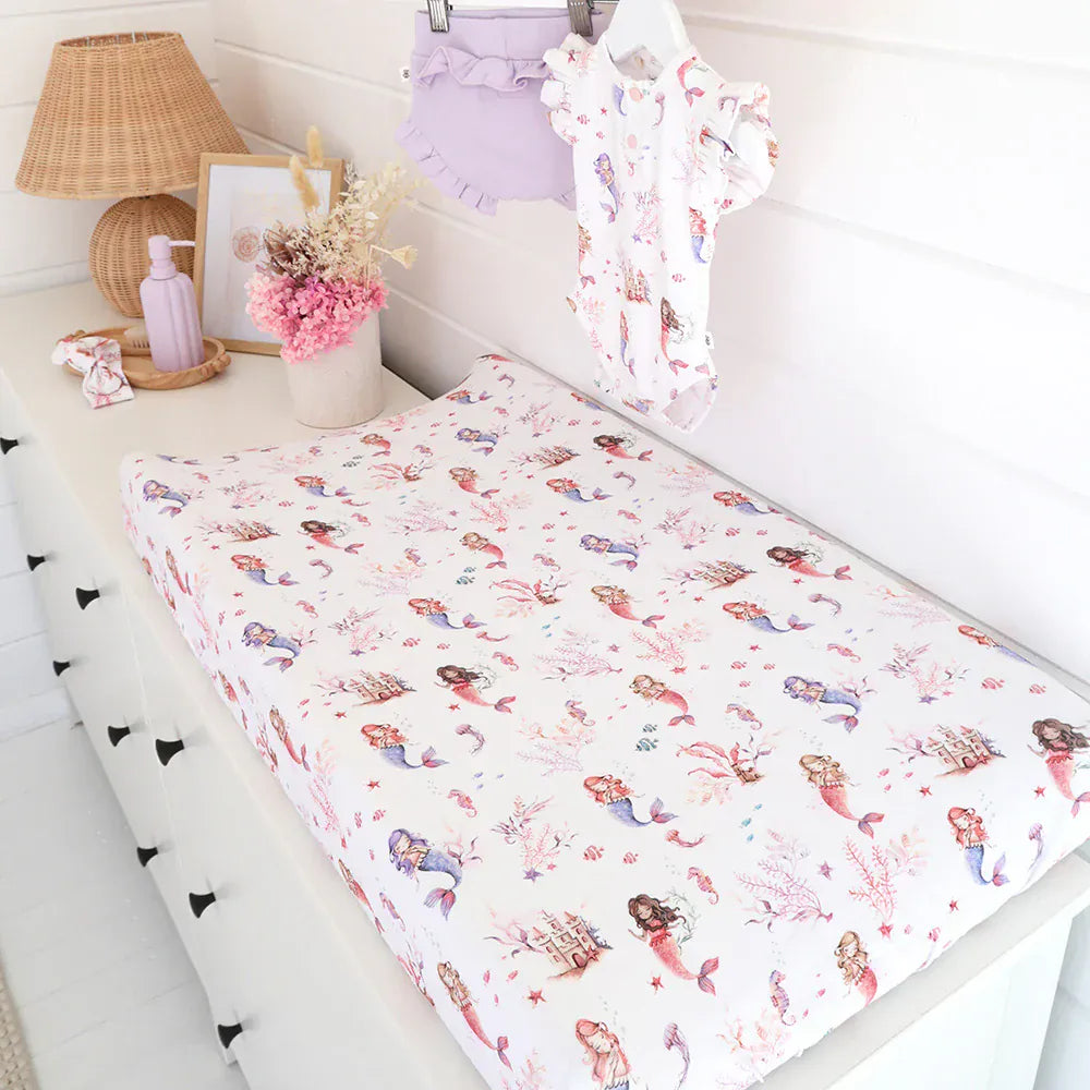 Snuggle Hunny Kids Linen Sheets Mermaid Organic Bassinet Sheet / Change Pad Cover