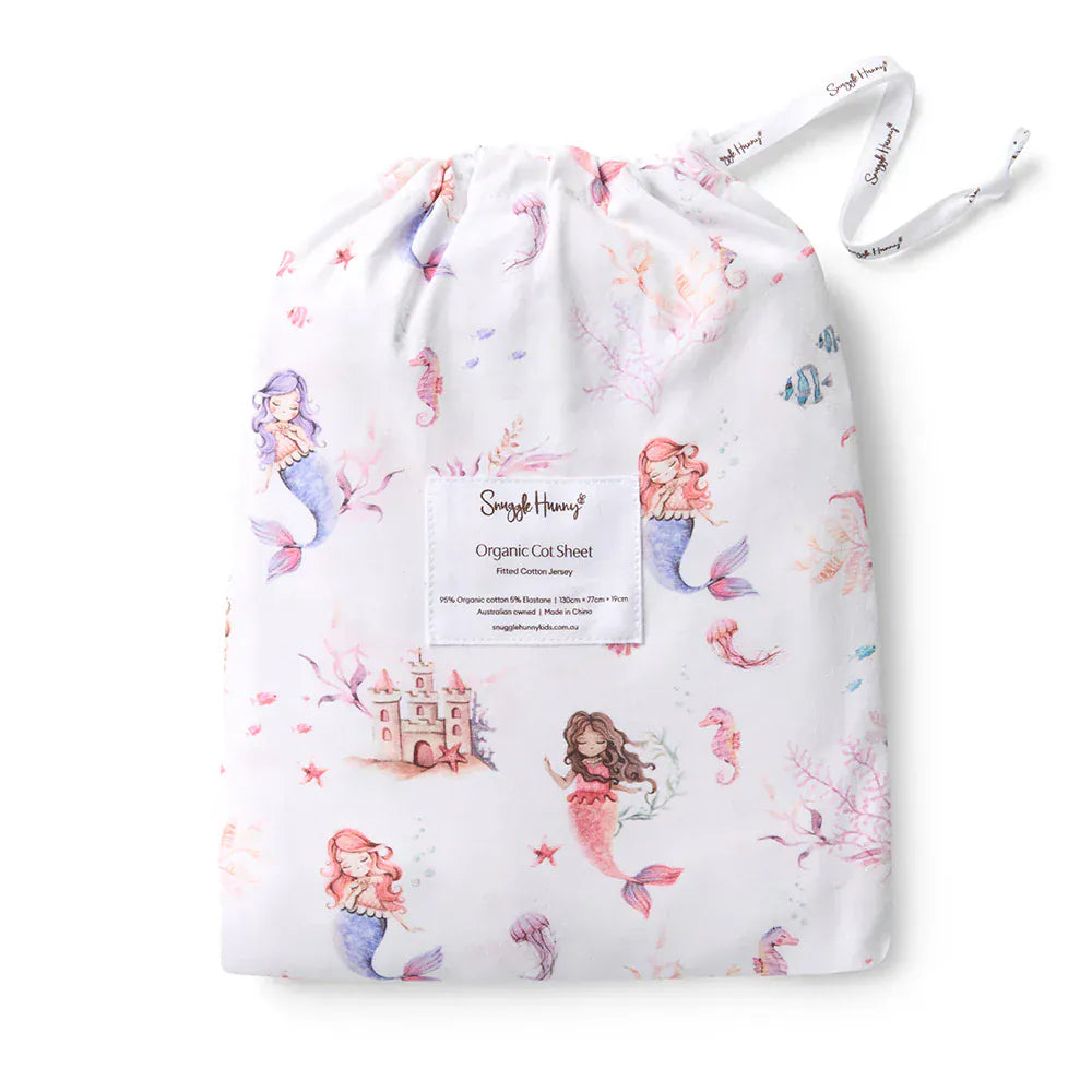Snuggle Hunny Kids Linen Sheets Mermaid Organic Fitted Cot Sheet