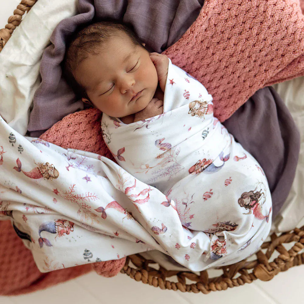 Snuggle Hunny Kids Linen Sheets Mermaid Organic Jersey Wrap & Topknot Set