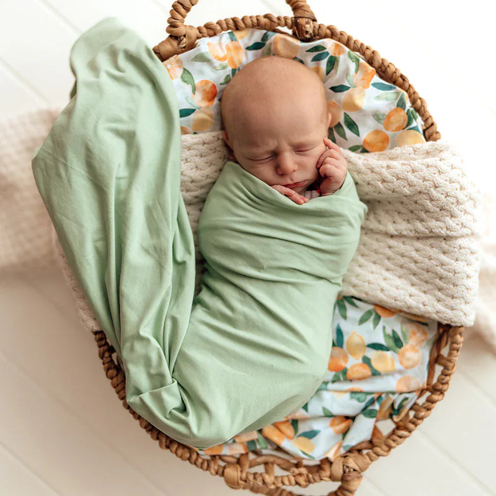 Snuggle Hunny Kids Linen Sheets Mint Organic Jersey Wrap & Beanie Set