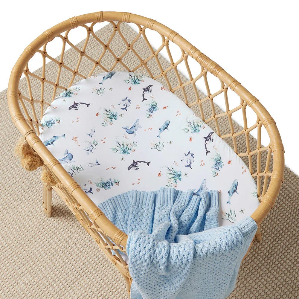 Snuggle Hunny Kids Linen Sheets Ocean Organic Bassinet Sheet / Change Pad Cover