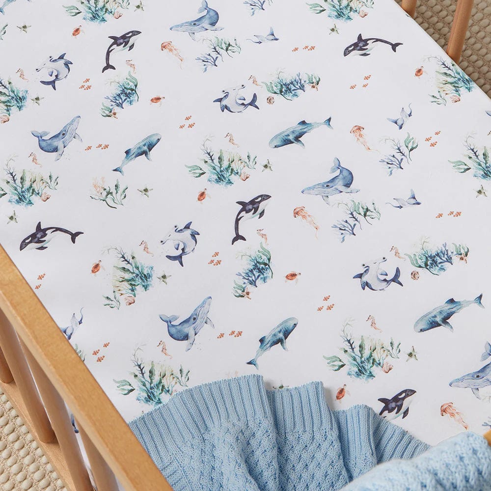 Snuggle Hunny Kids Linen Sheets Ocean Organic Fitted Cot Sheet