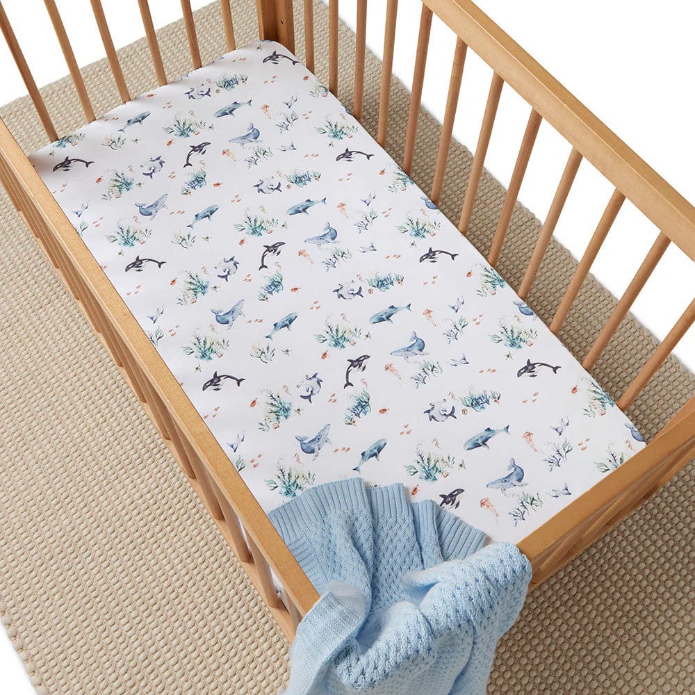 Snuggle Hunny Kids Linen Sheets Ocean Organic Fitted Cot Sheet