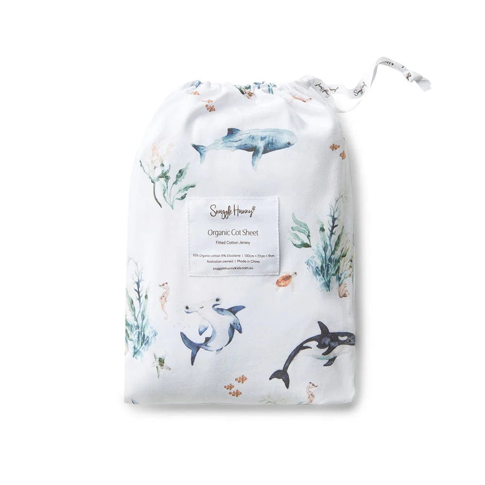 Snuggle Hunny Kids Linen Sheets Ocean Organic Fitted Cot Sheet