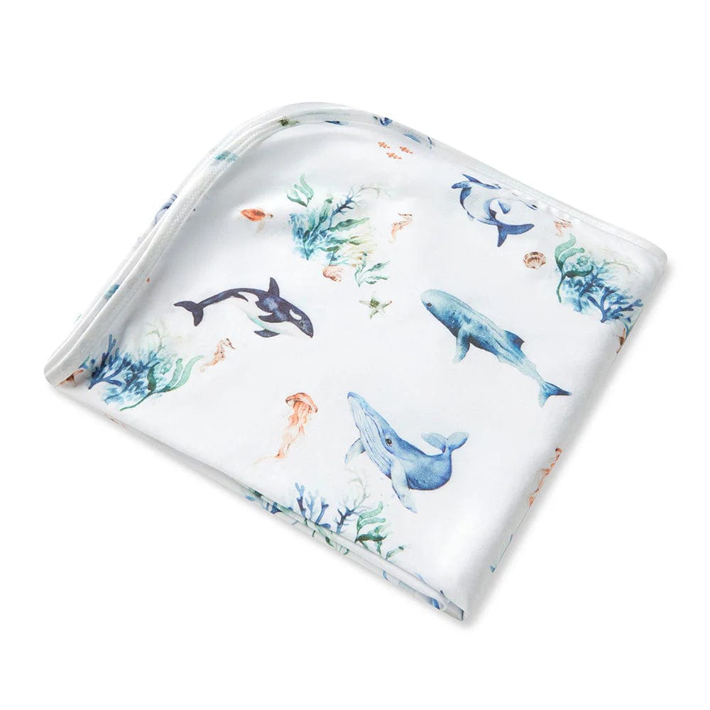 Snuggle Hunny Kids Linen Sheets Ocean Organic Jersey Wrap & Beanie Set