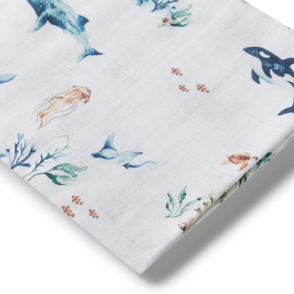 Snuggle Hunny Kids Linen Sheets Ocean Organic Muslin Wrap