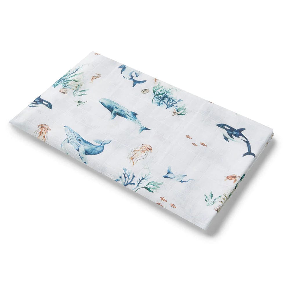 Snuggle Hunny Kids Linen Sheets Ocean Organic Muslin Wrap