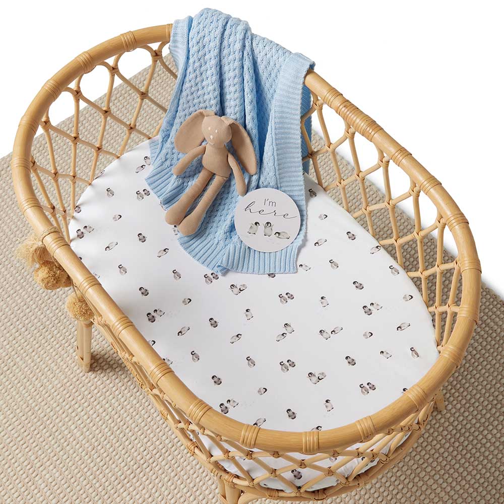 Snuggle Hunny Kids Linen Sheets Penguin Organic Bassinet Sheet / Change Pad Cover