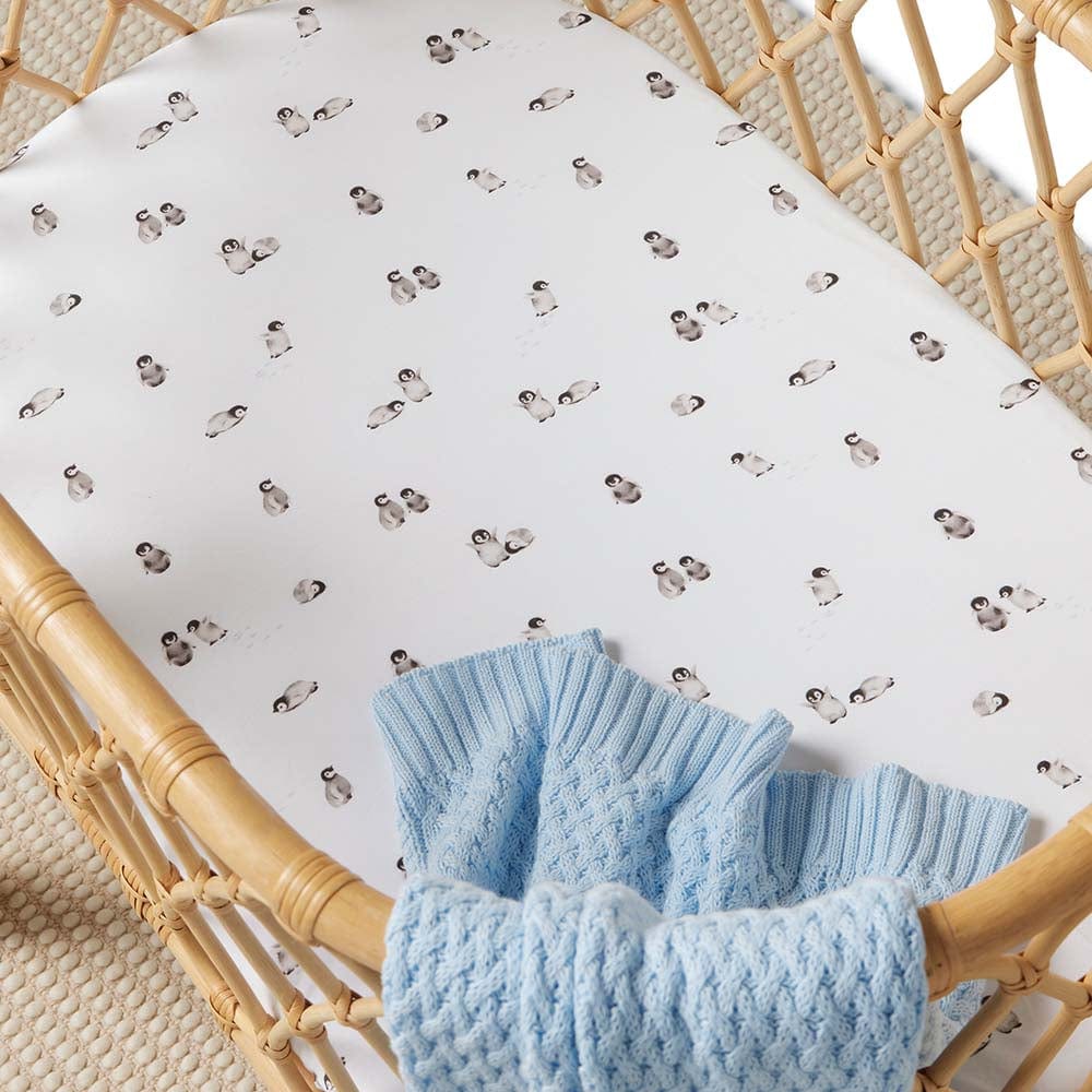 Snuggle Hunny Kids Linen Sheets Penguin Organic Bassinet Sheet / Change Pad Cover