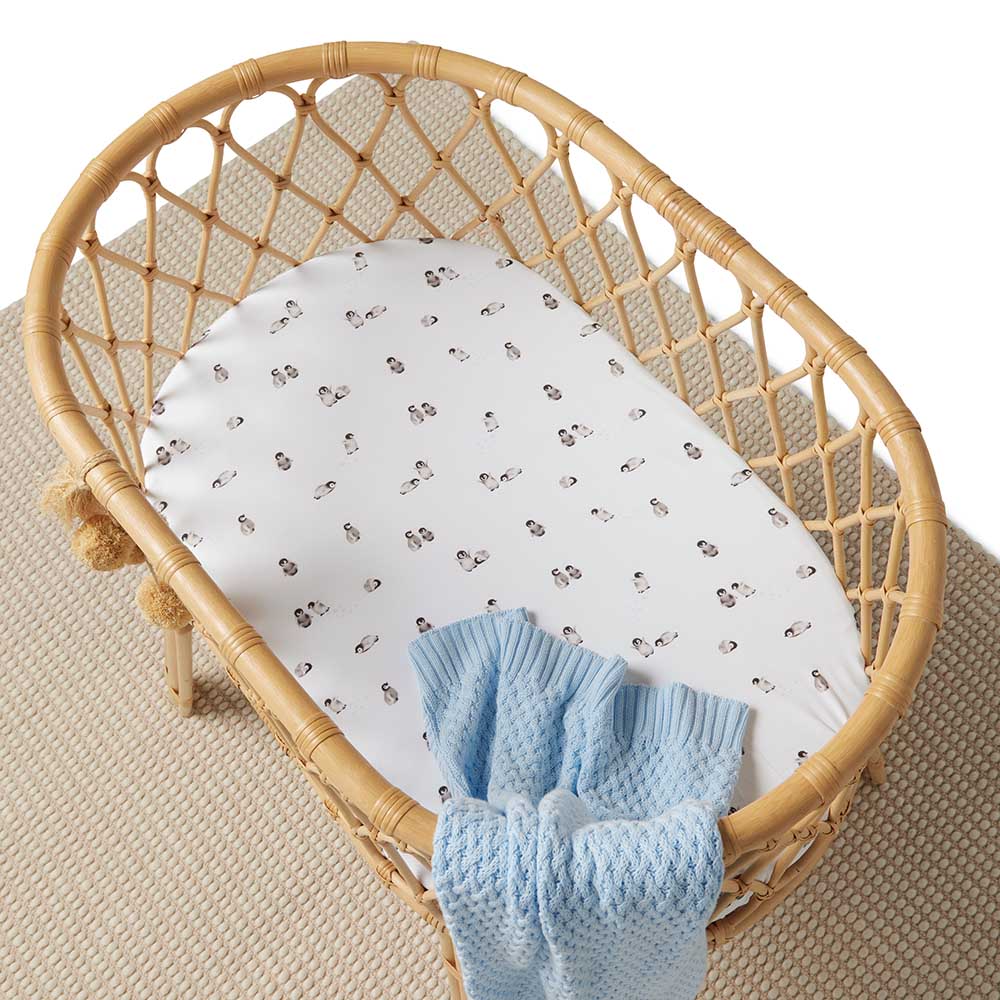 Snuggle Hunny Kids Linen Sheets Penguin Organic Bassinet Sheet / Change Pad Cover