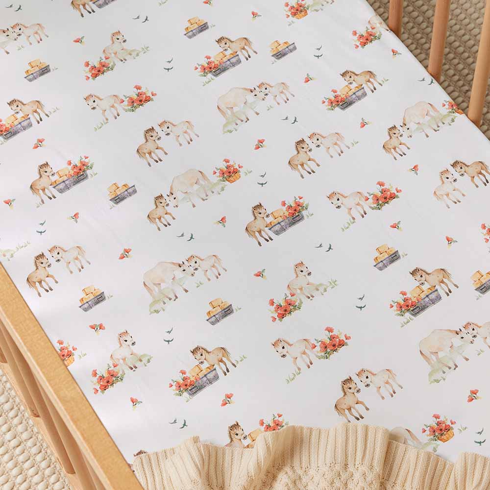 Snuggle Hunny Kids Linen Sheets Pony Pals Organic Fitted Cot Sheet