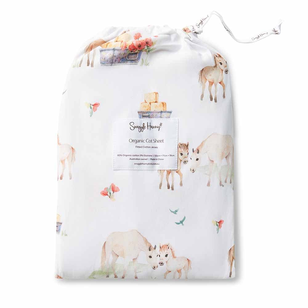 Snuggle Hunny Kids Linen Sheets Pony Pals Organic Fitted Cot Sheet