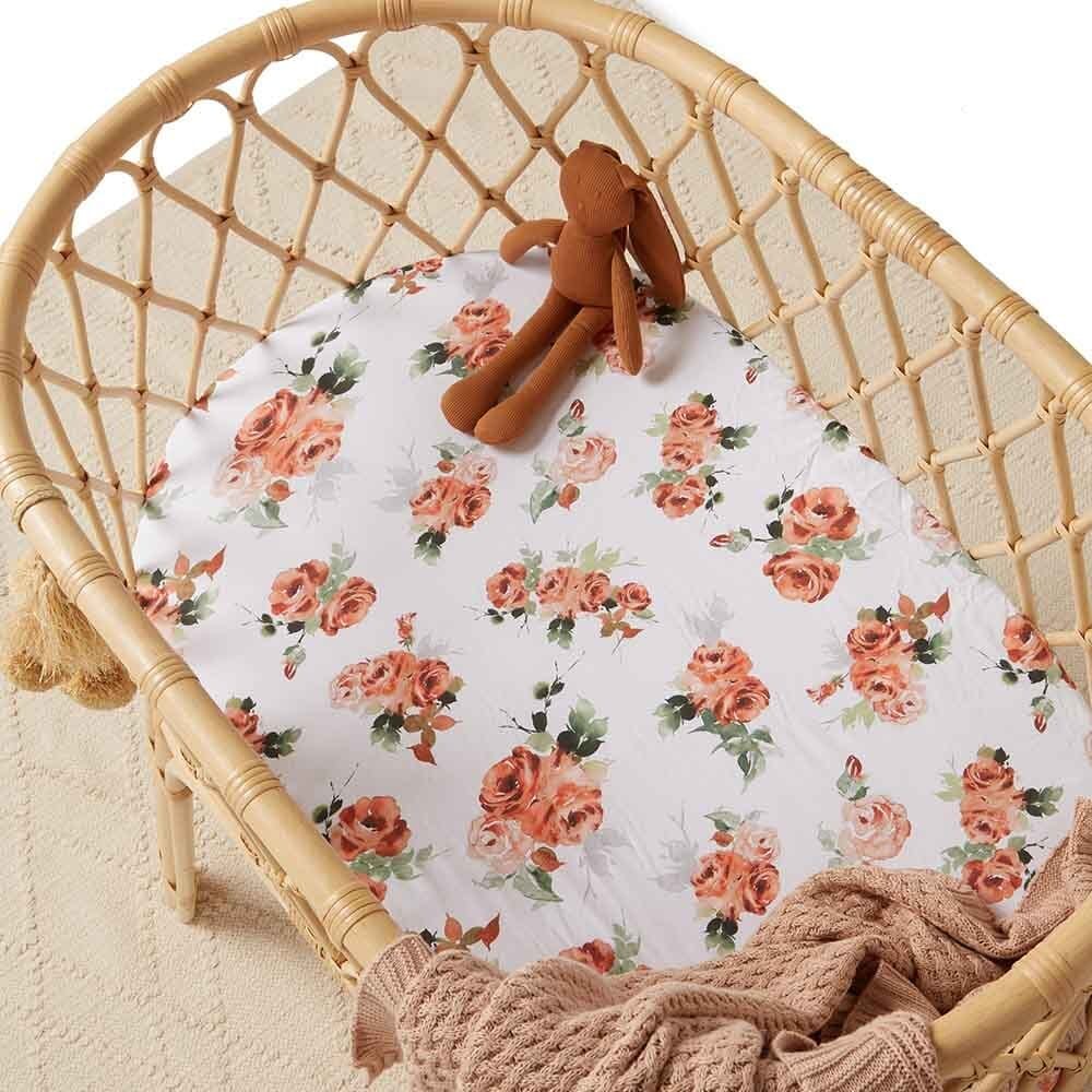 Snuggle Hunny Kids Linen Sheets Rosebud Bassinet Sheet & Change Pad Cover 2 n 1 - Rosebud