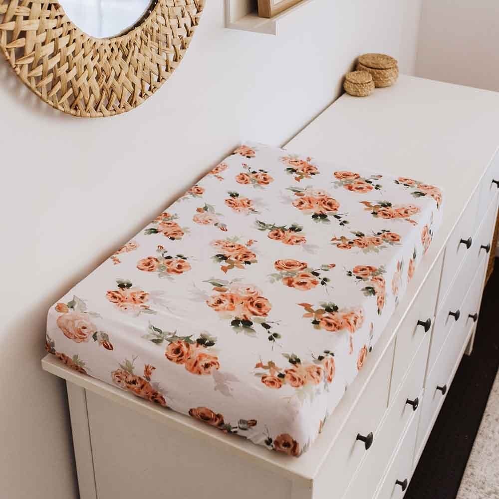 Snuggle Hunny Kids Linen Sheets Rosebud Bassinet Sheet & Change Pad Cover 2 n 1 - Rosebud