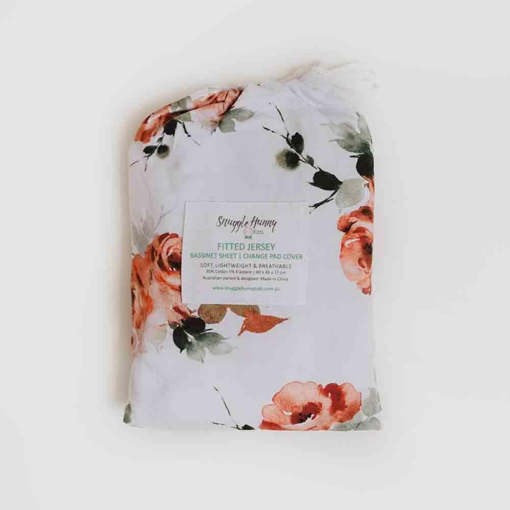 Snuggle Hunny Kids Linen Sheets Rosebud Bassinet Sheet & Change Pad Cover 2 n 1 - Rosebud