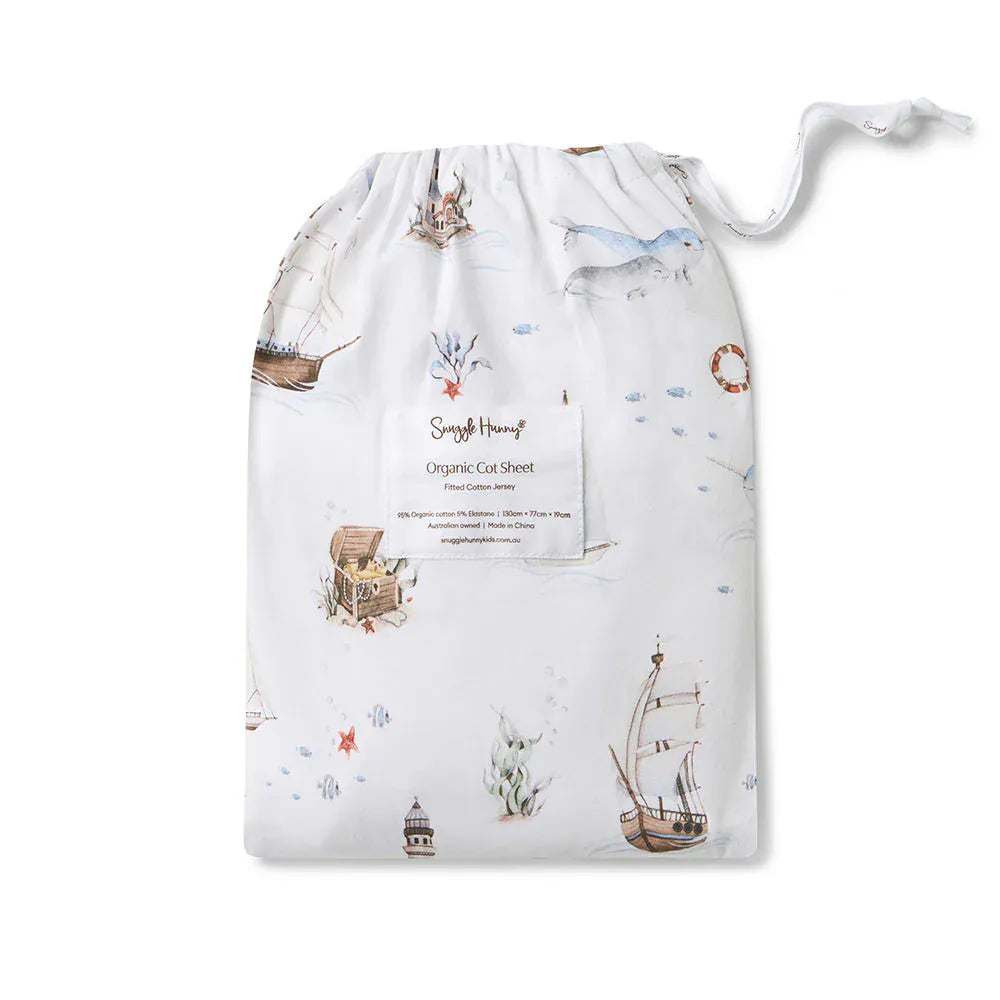 Snuggle Hunny Kids Linen Sheets Set Sail Organic Fitted Cot Sheet