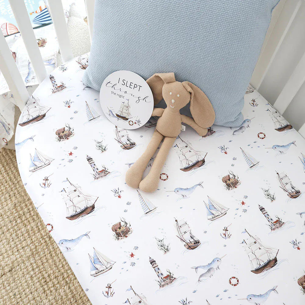 Snuggle Hunny Kids Linen Sheets Set Sail Organic Fitted Cot Sheet