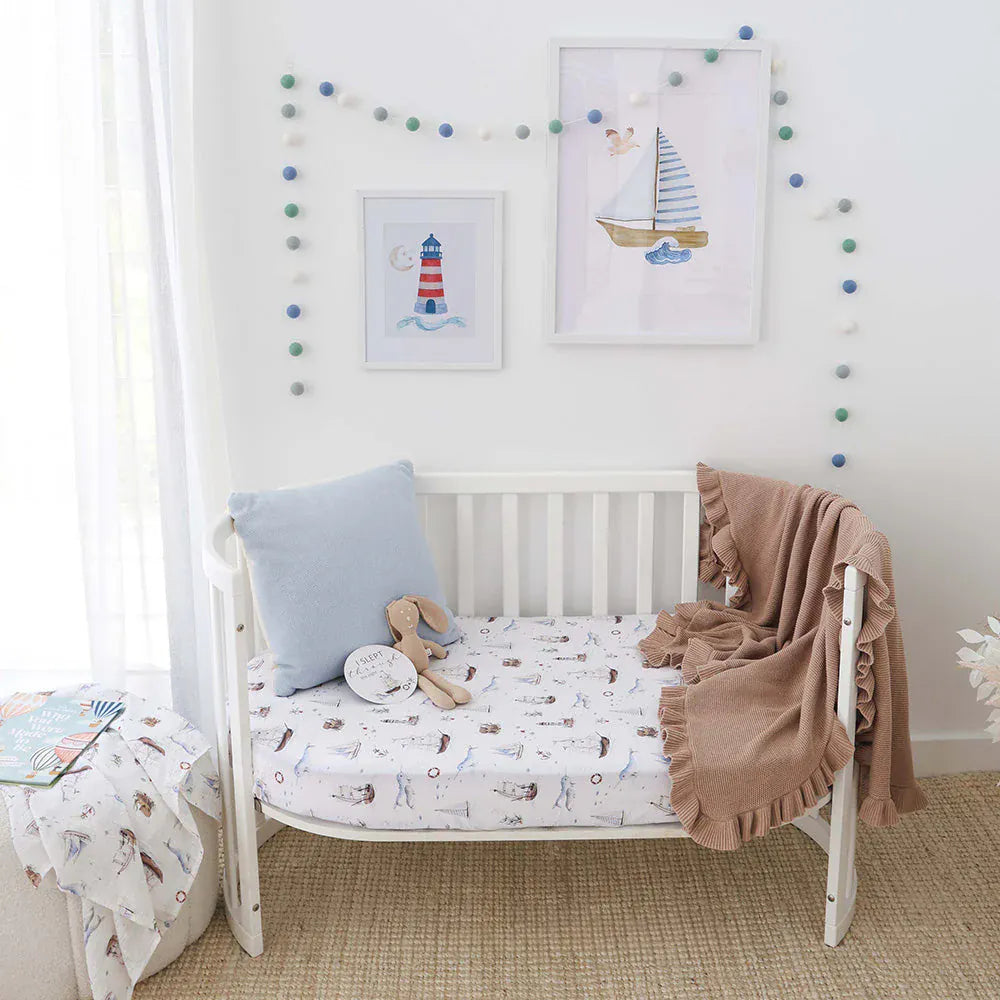 Snuggle Hunny Kids Linen Sheets Set Sail Organic Fitted Cot Sheet