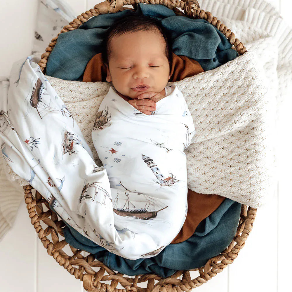 Snuggle Hunny Kids Linen Sheets Set Sail Organic Jersey Wrap & Beanie Set