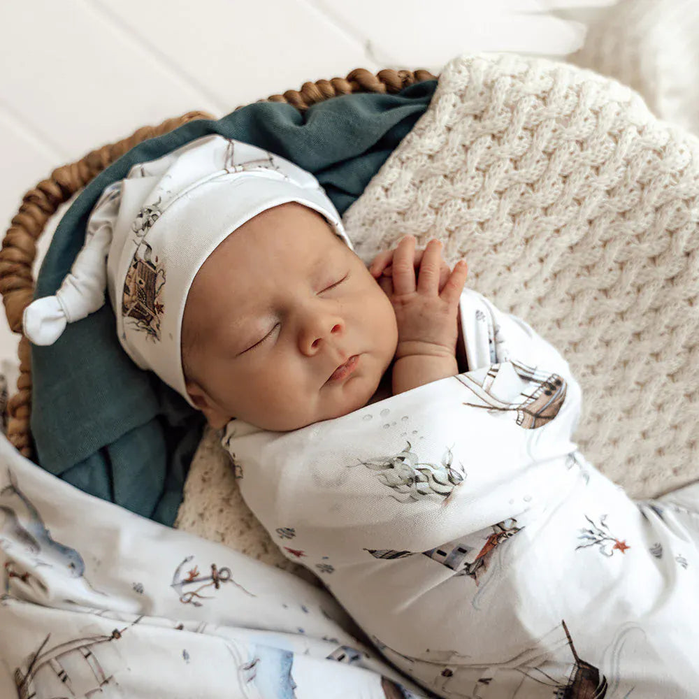 Set Sail Organic Jersey Wrap & Beanie Set - Parnell Baby Boutique