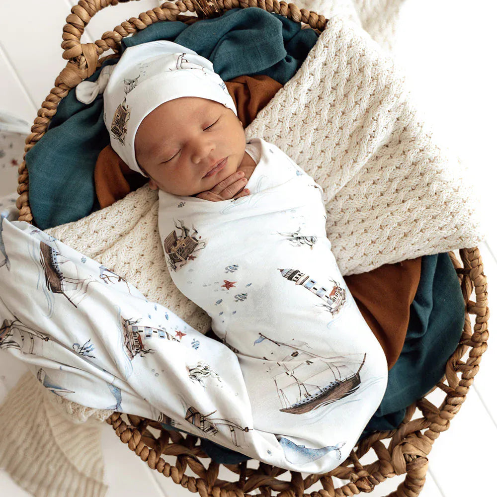 Set Sail Organic Jersey Wrap & Beanie Set - Parnell Baby Boutique