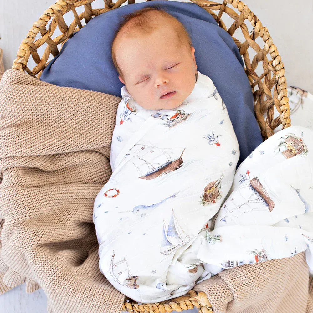 Snuggle Hunny Kids Set Sail organic muslin linen sheets in a soft, breathable fabric for comfortable baby sleep.