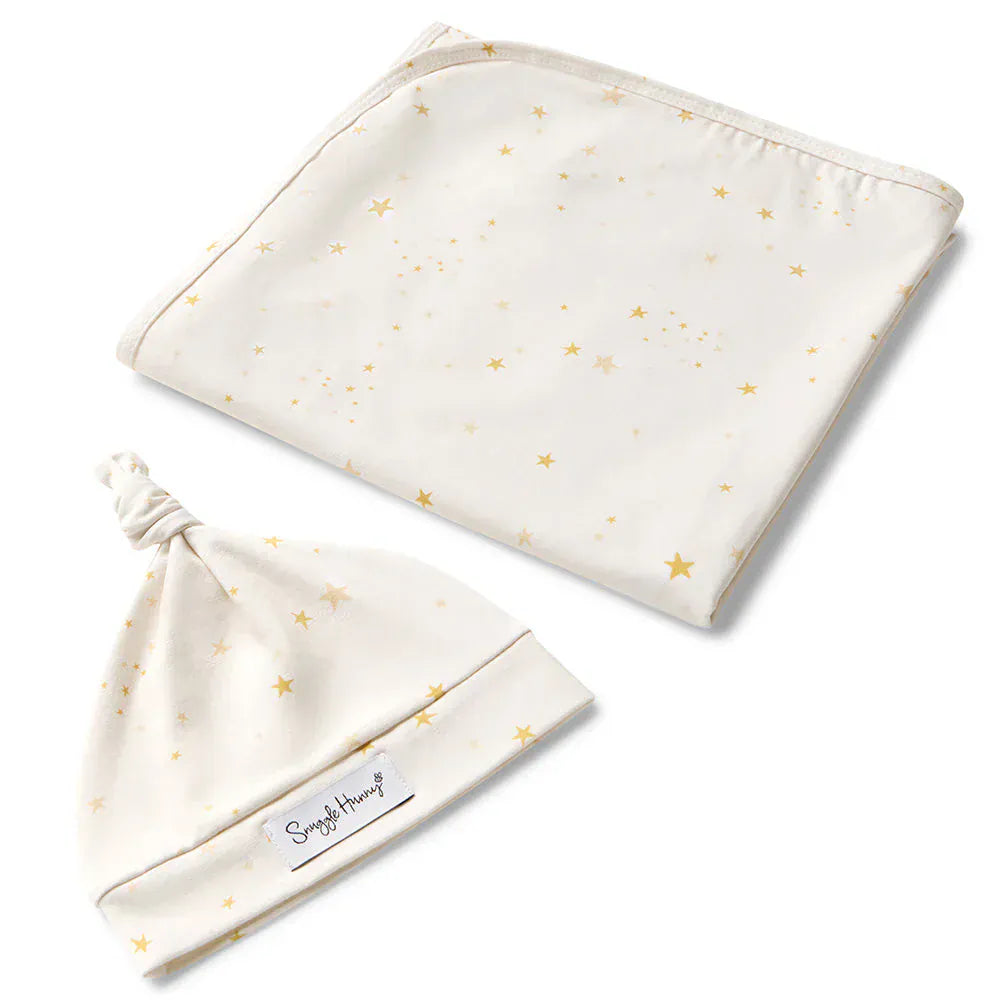 Snuggle Hunny Kids Linen Sheets Stardust Organic Jersey Wrap & Beanie Set