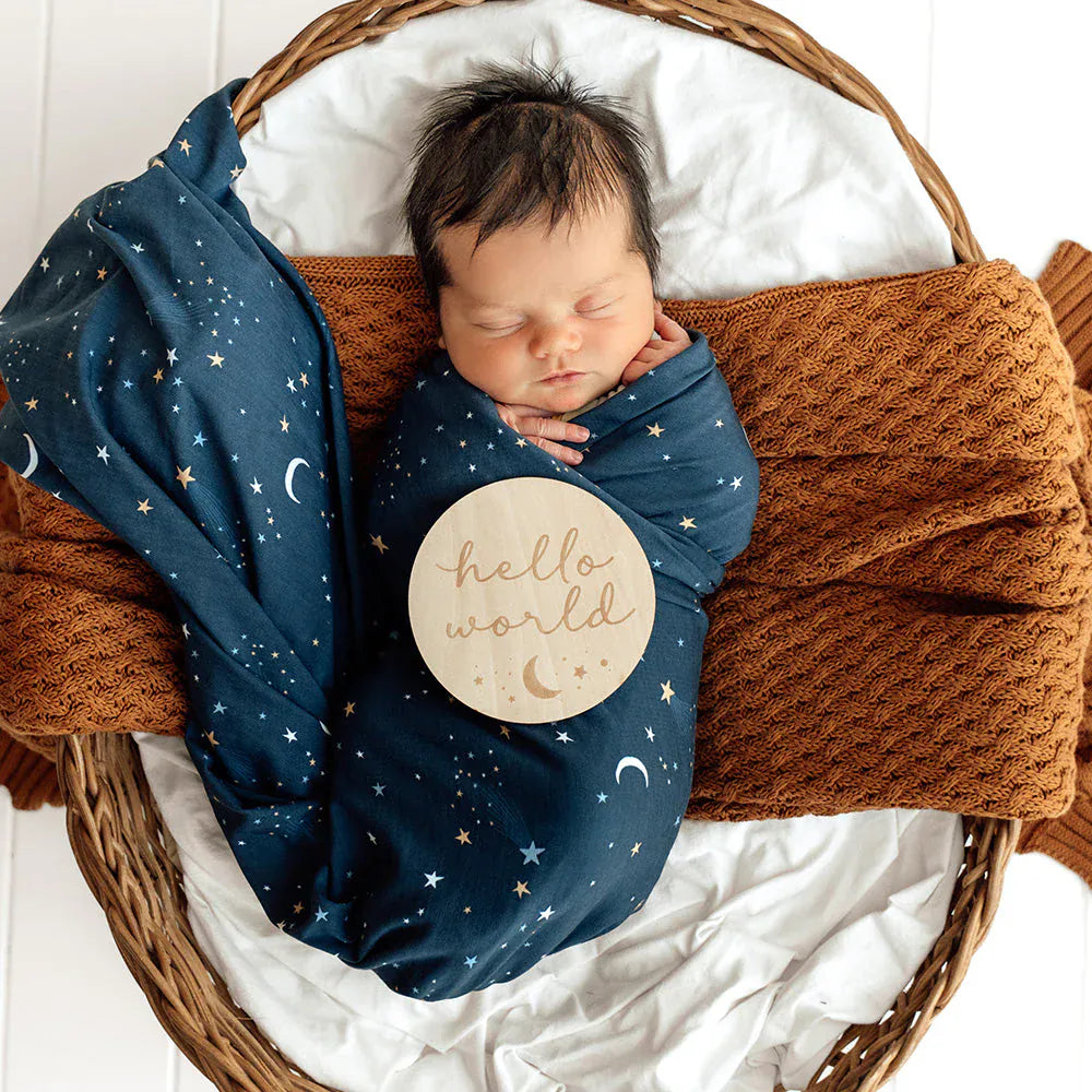Snuggle Hunny Kids Linen Sheets Starry Night Organic Jersey Wrap & Beanie Set