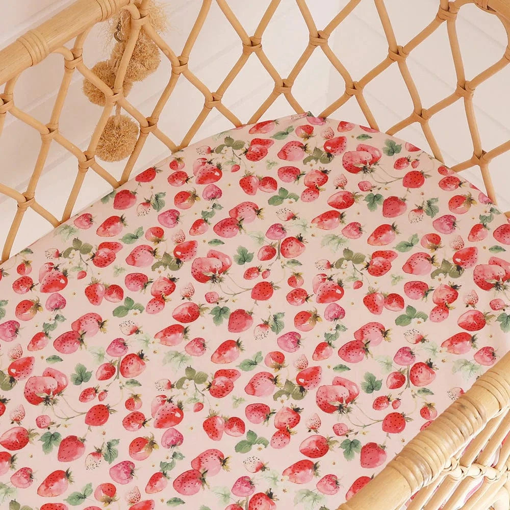 Snuggle Hunny Kids Linen Sheets Strawberry Organic Bassinet Sheet / Change Pad Cover