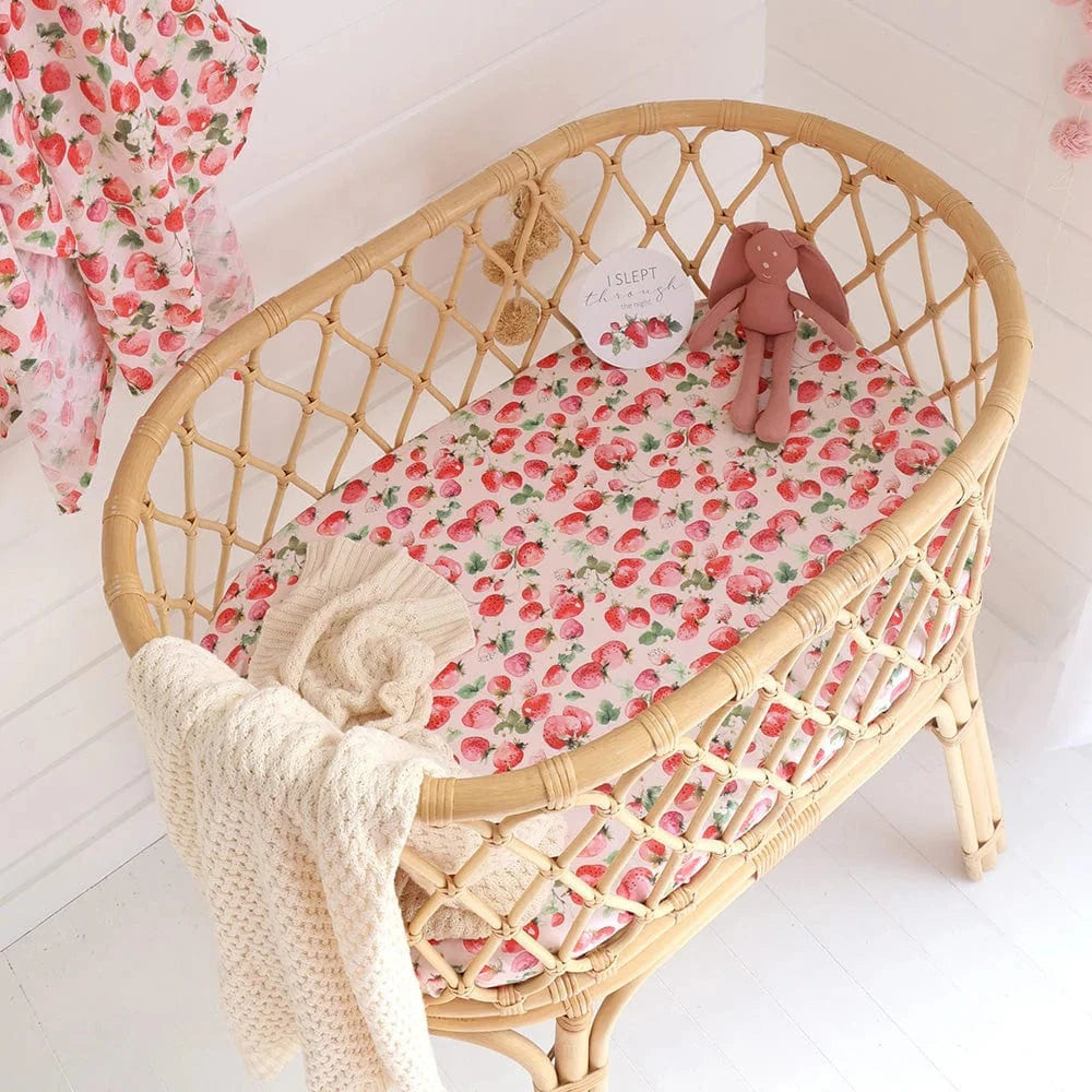 Snuggle Hunny Kids Linen Sheets Strawberry Organic Bassinet Sheet / Change Pad Cover