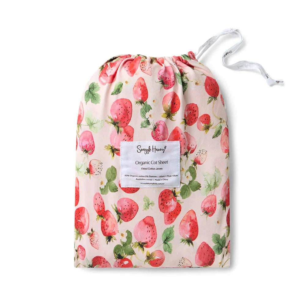 Snuggle Hunny Kids Linen Sheets Strawberry Organic Fitted Cot Sheet