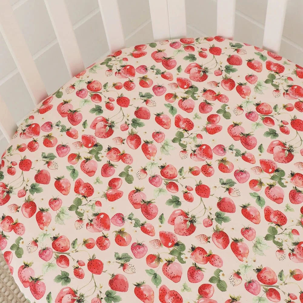 Snuggle Hunny Kids Linen Sheets Strawberry Organic Fitted Cot Sheet