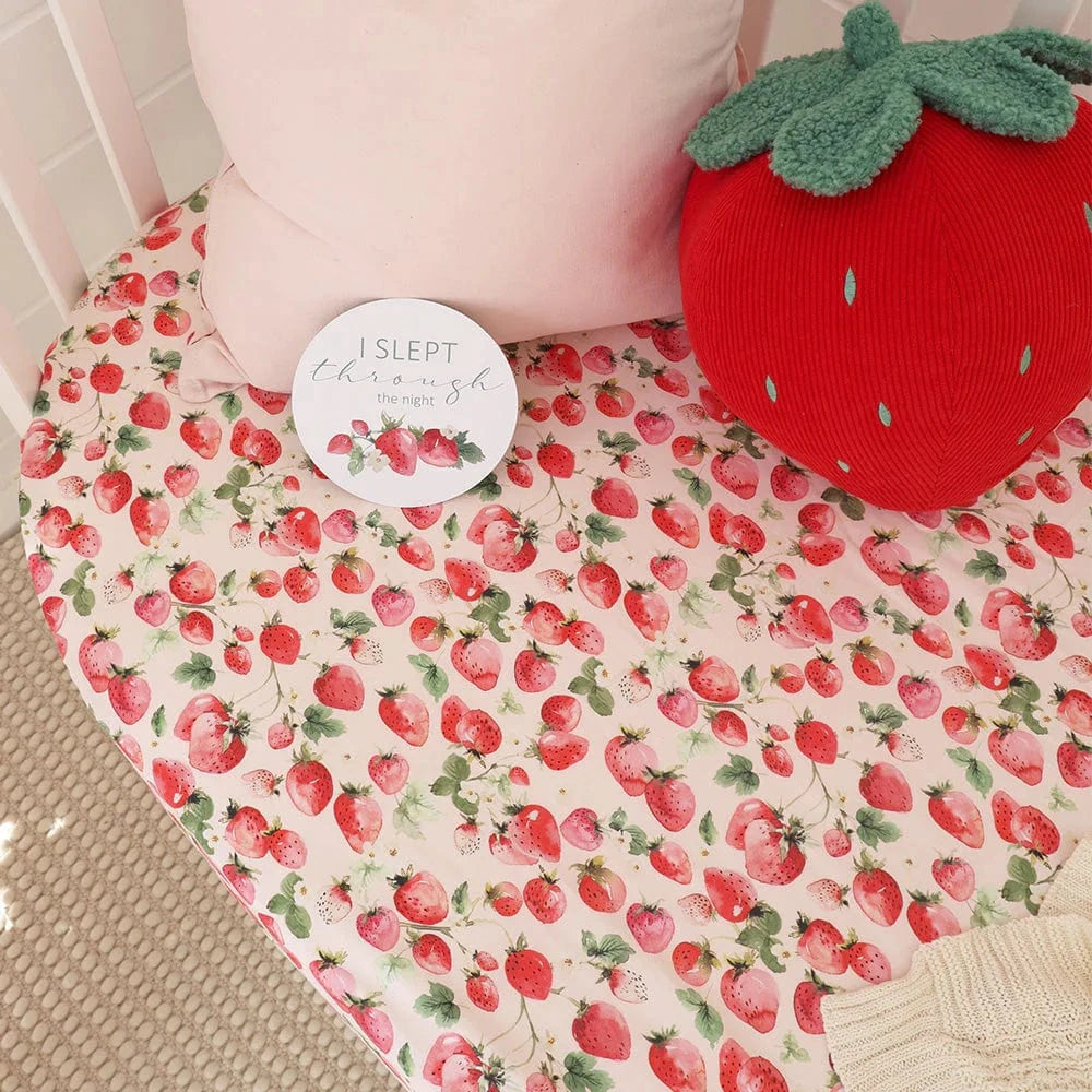 Snuggle Hunny Kids Linen Sheets Strawberry Organic Fitted Cot Sheet