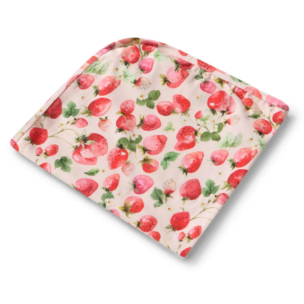 Snuggle Hunny Kids Linen Sheets Strawberry Organic Jersey Wrap & Topknot Set