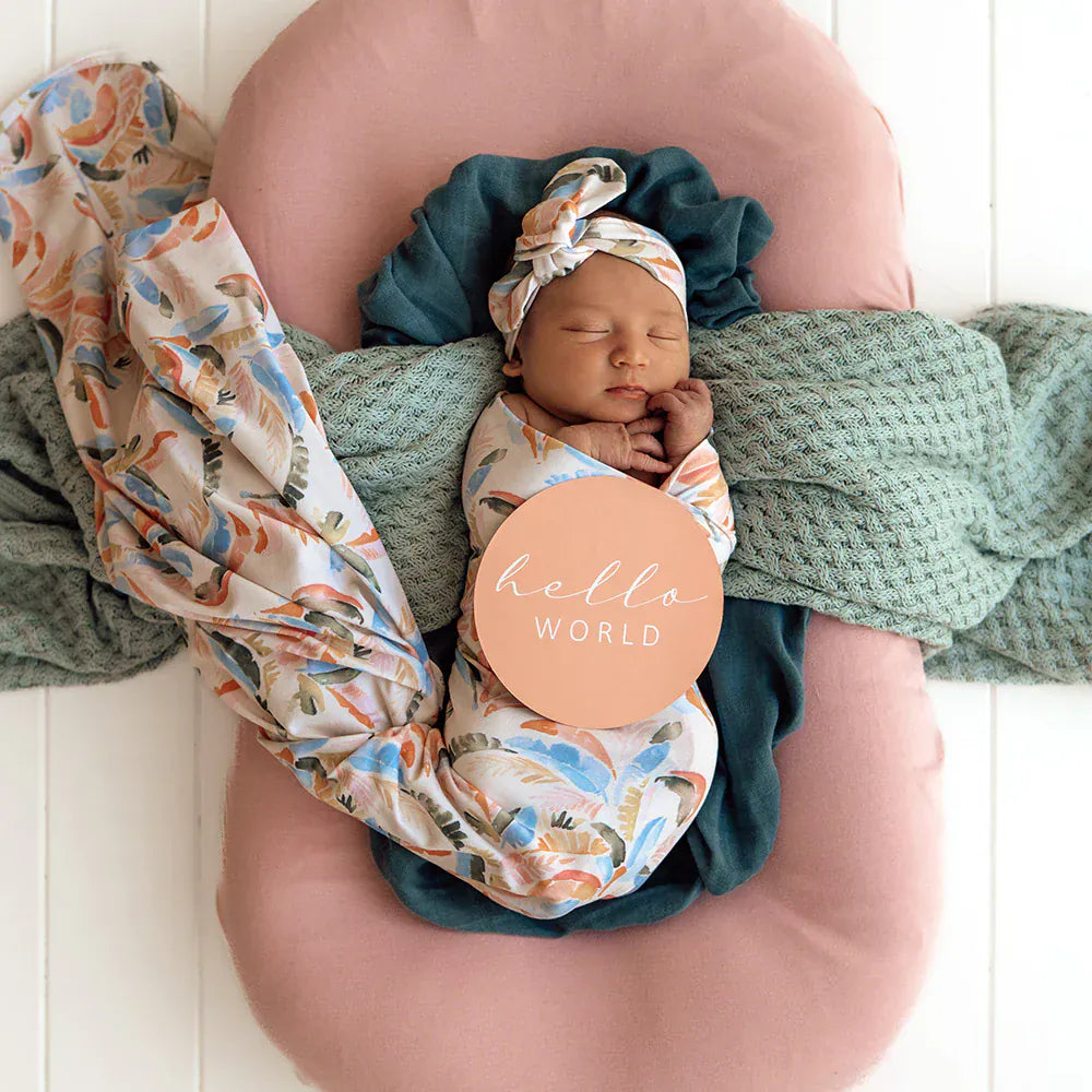 Snuggle Hunny Kids Linen Sheets Summer Palm Organic Jersey Wrap & Topknot Set