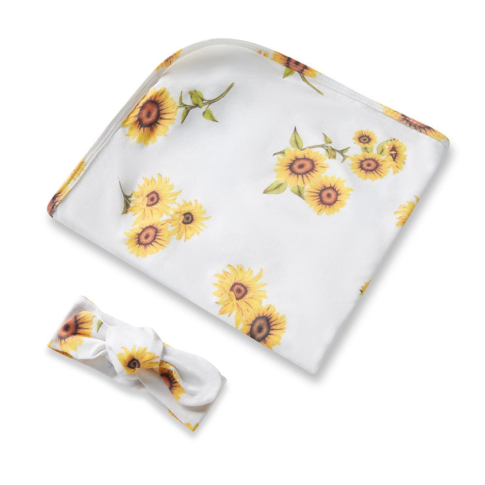 Snuggle Hunny Kids Linen Sheets Sunflower Organic Jersey Wrap & Topknot Set