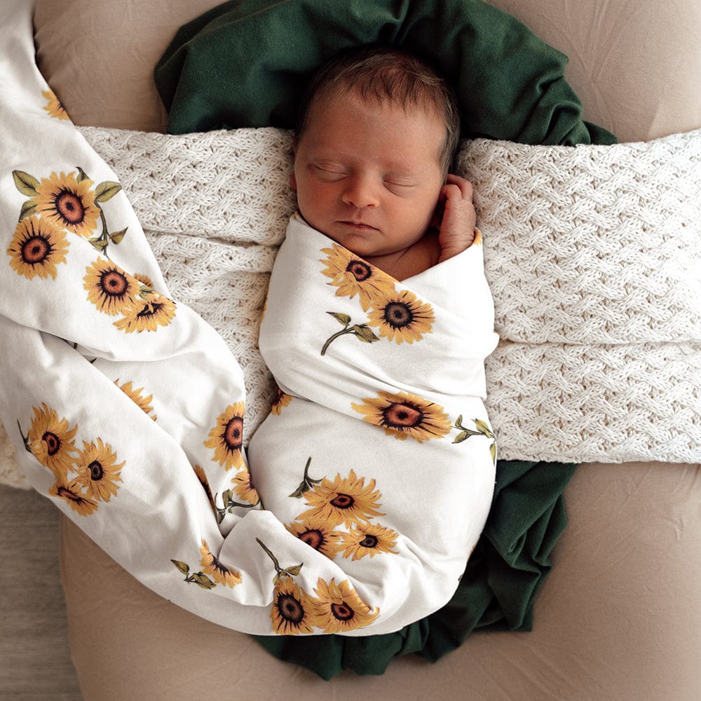 Snuggle Hunny Kids Linen Sheets Sunflower Organic Jersey Wrap & Topknot Set