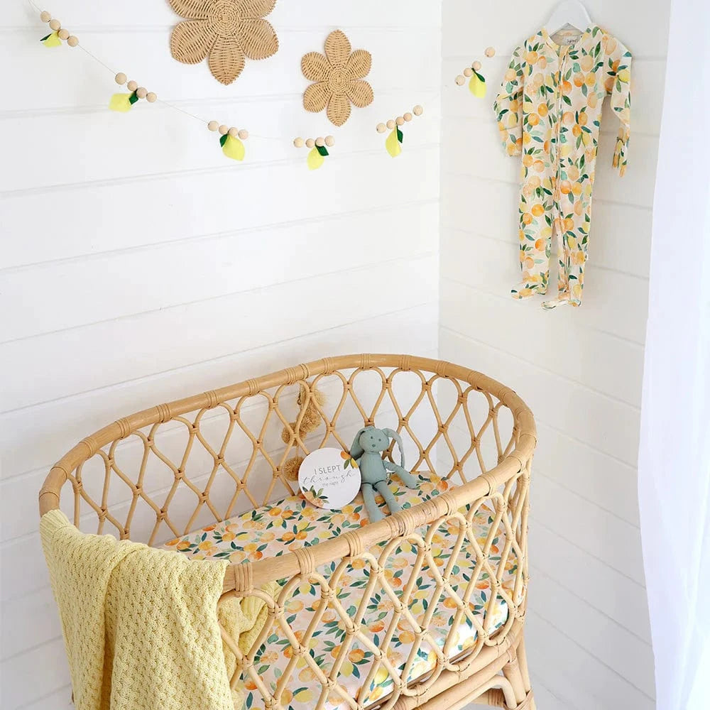 Snuggle Hunny Kids Linen Sheets Sunny Citrus Organic Bassinet Sheet / Change Pad Cover